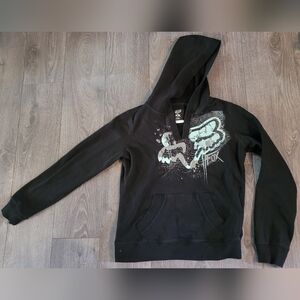 Fox Black and Turquoise V-Neck Hoodie